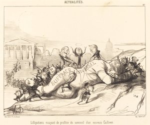 Lilliputiens proberen te profiteren van de slaap... door Honoré Daumier