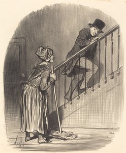 Is mijn vrouw thuis? door Honoré Daumier