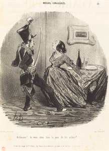 Ongelukkige! Wil je dan de vader van je kinderen vermoorden? door Honoré Daumier