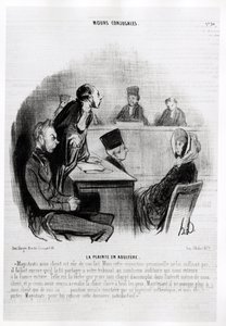 Huwelijk: Klacht over overspel. Illustratie door Honore Daumier (1808-1879), gepubliceerd in het nieuws in "Charivari", gedateerd 20 november 1840.