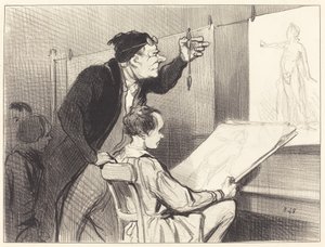 Moeilijke en Delicate Missie van de Tekendocent... door Honoré Daumier