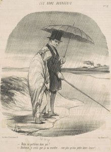 Wij zullen dus niet vertrekken! -Hortense, ik denk dat het gaat bijten... Slechts een klein halfuurtje! door Honoré Daumier