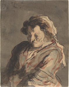 Oude vrouw zittend door Honoré Daumier