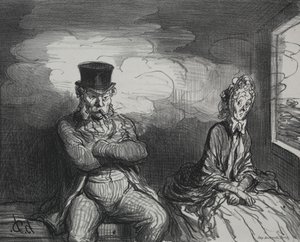 In de trein: Een aangename metgezel door Honoré Daumier