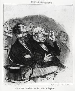 Parijzenaars in 1852: de bank van amateurs, uitzicht genomen bij de opera. Illustratie van Honore Daumier (1808-1879), gepubliceerd in het nieuws, 