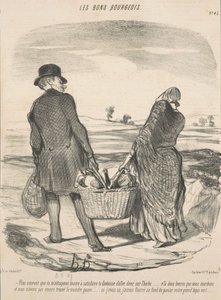 Vaker dan je me nog zult betrappen op het bevredigen van je fantasie om op het gras te dineren... We lopen al twee uur en hebben nog geen enkel grasveld gevonden... Als ik het had geweten, had ik ons grote tapijt onderin de mand gestopt door Honoré Daumier
