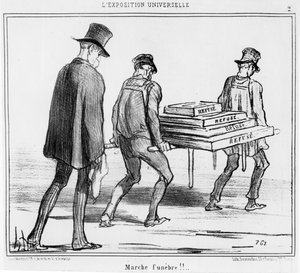 Verfrissingskraam tijdens een hittegolf op de Parijse Wereldtentoonstelling, cartoon uit de serie 