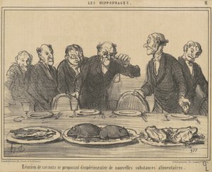 Vergadering van geleerden die zich voorstellen door Honoré Daumier