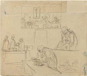 Scène van het tribunaal (Het vonnis) door Honoré Daumier