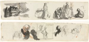 Blad met Studies van een Groep van Vier Figuren aan de Rechterkant (recto) Schetsen van Verschillende Figuren (verso)