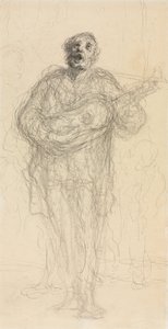 Zingende Gitarist (recto) door Honoré Daumier