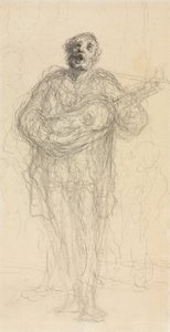 Zingende gitarist (recto), 1855-60 door Honoré Daumier