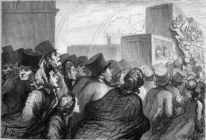 Zondagreizigers. Cartoon door Honore Daumier (1808-1879). Gravure in 