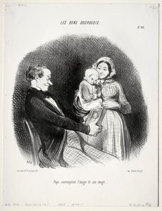 De goede bourgeois, plaat 40: Papa bekijkt een gelijkenis van zijn gelijkenis door Honoré Daumier
