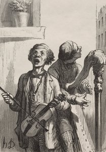 De zangers: Straatzangers door Honoré Daumier