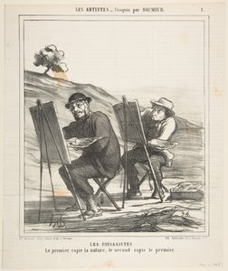 De Landschapsschilders, de eerste kopieert de natuur, de tweede kopieert de eerste, uit, 12 mei 1865 door Honoré Daumier