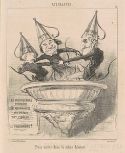 Drie Heiligen in dezelfde Wijwaterbak door Honoré Daumier