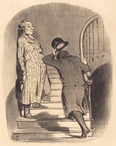 Een huurder die zijn huur precies betaalt door Honoré Daumier