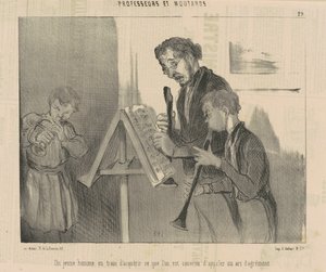 Een jonge man die een kunst van vermaak aan het verwerven is door Honoré Daumier