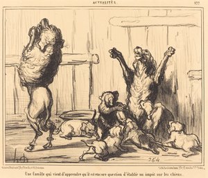 Een Familie die Net Heeft Gehoord... een Belasting op Honden door Honoré Daumier