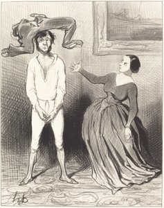 Een Vrouw zoals ik... een knoop aanzetten?... door Honoré Daumier