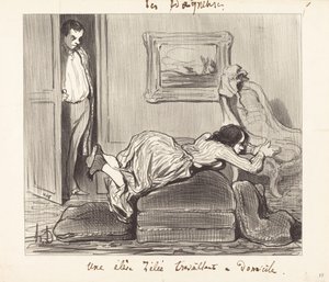 Een ijverige leerling die thuis werkt door Honoré Daumier