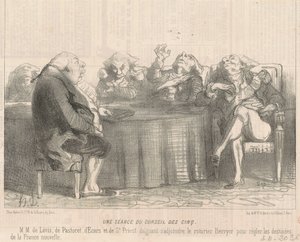 Een zitting van de raad van vijf door Honoré Daumier