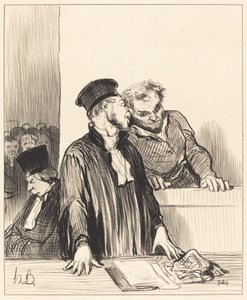 Voila het openbaar ministerie dat u onaangename dingen vertelt... door Honoré Daumier