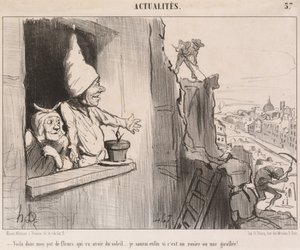 Kijk... mijn bloempot... krijgt zon... door Honoré Daumier