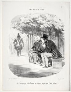 Wat je wilt, plaat 51: Ik verbaas me niet dat vrouwen altijd dol zijn op het militaire uniform, 1848 door Honoré Daumier