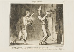 "Adelaide, Adelaide... Ik denk dat ik de komeet zie aankomen!!.. - Oh mijn God... dit is het einde van de wereld .... wat vervelend. Ze beloofden dat hij pas op 13 juni zou komen!" plaat 31 van Croquis Parisiens
