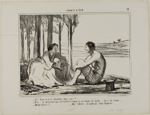 "- Kleed je je niet aan - Nee... Ik blijf de hele dag zo in mijn zwemkleding, buiten het zwembad. - Zelfs in de winter - Dan zet ik mijn muts op!", plaat 28 uit Croquis D