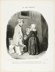 "- Hier, mijn vrouw, is mijn daguerreotype portret dat ik voor je meebracht uit Parijs... - Waarom heb je het mijne niet laten maken toen je daar was... rot op, egoïst!", plaat 28 uit Les Bons Bourgeois door Honoré Victorin Daumier