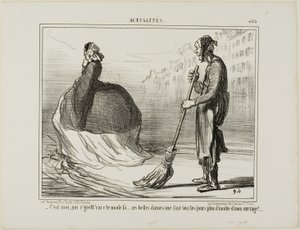 "- Ik zou het jammer vinden als deze mode ooit uit de mode raakt... deze dames doen de helft van mijn werk!," bord 438 van Actualités