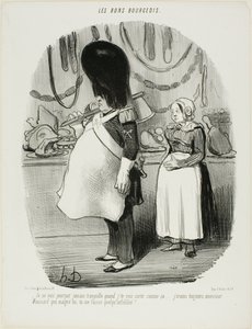 "Ik ben nooit rustig als ik je zo zie weggaan... Ik ben altijd bang, Monsieur Moussard, dat u ongelovig bent," plaat 67 uit Les Bons Bourgeois