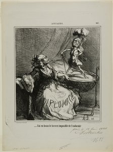 "- Hoe vaak ik hem ook wieg, het is onmogelijk om hem in slaap te laten vallen," bord 105 van Actualités door Honoré Victorin Daumier