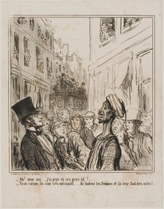 "Oh, mijn vriend... Ik ben bang voor die mensen daar. - En terecht... ze zijn heel gemeen, ze slaan hun vrouwen en laten hen zwarte kinderen krijgen!", bord 101 van Actualités