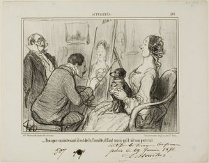 "- Omdat hij nu deel uitmaakt van de familie, moet hij ook geportretteerd worden", plaat 269 uit Actualités door Honoré Victorin Daumier