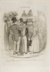 "- Zo, Gringalet uit Parijs! .... je zult twee keer dansen met mijn Catherine ...... probeer nu nog maar eens schapenogen naar haar te maken," plaat 27 uit Pastorales door Honoré Victorin Daumier