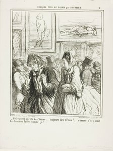 "- Nog meer Venussen dit jaar... altijd Venussen!... alsof er vrouwen zijn die zo gebouwd zijn!", plaat 2 uit Croquis Pris Au Salon par Daumier door Honoré Victorin Daumier