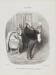 "- We lijken echt op papa, hè... kleine Cherubijn!", plaat 14 van Les Papas door Honoré Victorin Daumier