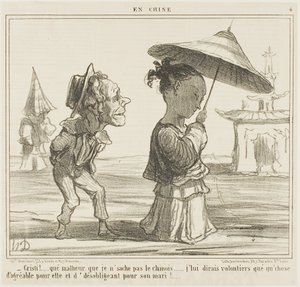 "- Wat jammer dat ik geen Chinees spreek... Ik zou graag iets heel aardigs tegen haar zeggen en iets heel vervelends tegen haar man," bord 4 van En Chine