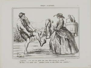 "- Wat Je perst de druiven met je voeten... - Tuurlijk, en het is helemaal niet vies... sinds ik mijn schoenen heb uitgedaan!", plaat 1 uit Croquis D