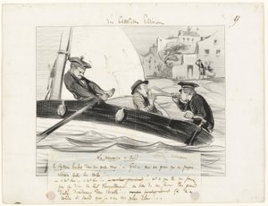 Een bootmanoeuvre, plaat negen uit Les Canotiers Parisiens door Honoré Victorin Daumier