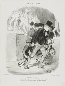Een bezoek aan de Salon. Het is duidelijk dat alle beeldhouwers een ondeugend stelletje zijn, plaat 1 uit Tout Ce Qu