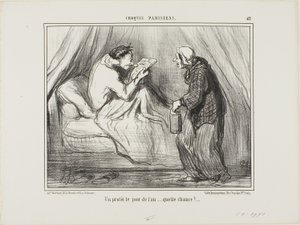 "Een protest op nieuwjaarsdag! Wat een geluk! ...........," plaat 42 van Croquis Parisiens door Honoré Victorin Daumier