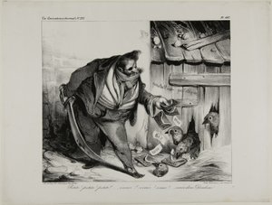 Kom hier Kuikentje, Chick..... Kuiken... Kuiken, kom kleine kalkoenen, bord 442 door Honoré Victorin Daumier