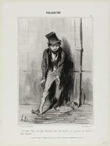 "Verdomme! Ze zijn gelukkiger dan hun meester.... deze krengen van laarzen... ze drinken!," plaat 2 uit Vulgarités door Honoré Victorin Daumier