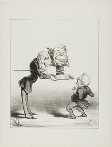 Vader Molé brengt nieuwjaarsgeschenken naar de kleine Thiers, plaat 62 van Actualités door Honoré Victorin Daumier