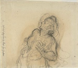 Angstige vrouw door Honoré Victorin Daumier